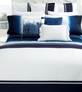 Fall into soft blue with Indigo Modern bedding from Lauren Ralph Lauren. The ombré patterned sham features a rich blue gradient ground over cotton. The stripe sham features white dobby fabric comprised of natural linen that is woven into a classic stripe pattern. Coordinate with accents from either collection for a pure oasis of calming design. (Clearance)