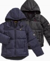 He can double down on warmth for winter with this heavy coat from Nautica.