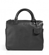 Luxurious bag in black boxcalf leather - by the Spanish couture label Loewe - classic business bag, simple, stylish, high quality - square shape, medium size (fits a small laptop) - functional all around zipper and short slim handles - highly luxurious interior quality - a genuine show-case, modern but not too fashionable - pairs with a little black dress in the evening, too