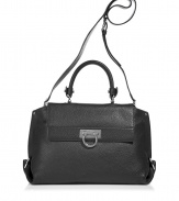 Luxurious bag in fine black leather - A modern classic from the Italian luxury label Salvatore Ferragamo - Cool, trendy shopper shape, elegant and practical - With fashionable flap and turn lock - Short carry handle and a long shoulder strap - For day and evening - Suitable for both office outfits as well as leather looks