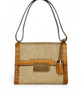 Retro-inspired peanut shoulder bag from Michael Kors - This quirky-cool bag serves up classic style  -Raffia with leather details, frame style bag, lock closure, hand strap - Perfect for elevating your day look