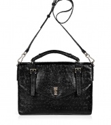 Show your laptop a little love with this sleek and sophisticated black bag from Marc by Marc Jacobs - Allover ostrich embossed detail - Adjustable, crossbody strap and short handle - Front flap with gold-tone turnlock closure and belt strap embellishment - Fully line, graphic print interior - Convenient open back pocket - Ultra-durable PVC material protects against dust, scratches and moisture  - Ideal for work, play or anytime youre on the go