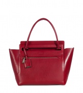 With a rich shade of brick red and clever handle slot, Jil Sanders smooth calf leather tote is an exquisitely chic choice - Double top handles with engraved logo luggage tag attached, zippered front slit pocket, inside cinch strap, green leather interior, zippered back wall slit pocket, front wall slit pocket and card slots - An immaculate way to add color into your outfit