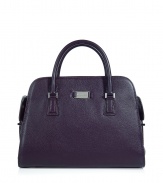 Luxe plum leather satchel - This stylish carryall is perfect for everyday use - On-trend structured shaped bag made of supple calf leather - Adorable and functional side pockets - A perfect addition to any outfit