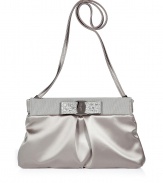 Lovely ice grey sateen clutch with bow by Ferragamo - This evening bag will add elegance to your party-ready looks - Draped sateen with logo-detailed top snap closure - Style with a shimmery cocktail dress and embellished heels