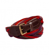 70s-inspired magenta and purple multi-string leather belt - Bohemian-chic style is effortlessly achieved with this colorful leather belt - Multicolor leather straps, brown leather closure with silver-tone buckle - Style with flared jeans, a floral blouse, military-inspired jacket, and platforms