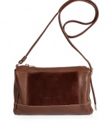 The perfect accent piece for an off-duty ensemble, this leather-and-suede crossbody bag from See by Chloe is effortlessly versatile - Small rectangular shape, top zip closure, long shoulder strap, logo embossed front suede panel, supple shiny leather - Wear with a printed mini dress, a loose knit cardigan, and peep-toe heels