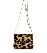 Bring fierce style to your cocktail-ready look with this leopard printed pony hair bag from Valentino -Small pony hair purse with front flap with logo push lock closure, chain-detailed shoulder strap, all-over animal print - Style with a slinky cocktail sheath and platform pumps