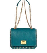 Edgy-yet-luxe stud and ring embellishments add trend-right stylish depth to this bold bag from Emilio Pucci - Front flap with logo turn-lock closure, stud and ring trim, chain and leather shoulder strap - Wear with a cocktail-ready frock, sky-high heels, and a statement ring