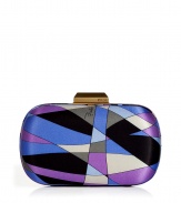 Inject Pop Art appeal to your cocktail look with this retro-chic round frame clutch from Emilio Pucci - Round hard frame, brass-tone logo snap top closure, all-over classic Pucci print, silk lining - Style with a cocktail-ready frock and platform pumps