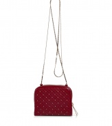 Punctuated with gold studs and classically quilted, Valentinos red crossbody leather bag redefines ladylike luxe this season - On trend, smaller size with an extra-long, gold chain link shoulder strap - Double style features two rectangular, fabric-lined zip-around compartments - Gold hardware embellishment with signature logo - A truly versatile style perfect for day or evening and roomy enough to house all of the essentials - pair with everything from leather pants and a t-shirt to an elegant sheath dress