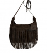 Daytime looks get a hippie-chic edge with Ralph Laurens chocolate suede fringed crossbody bag, finished to perfection with an intricately laced shoulder strap - Top zip, internal zippered back wall pocket, front wall snapped pocket - Wear with casual separates, or cool knit dresses and boots