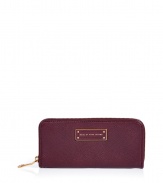 Stash away your most valuable essentials in Marc by Marc Jacobs deep cardamom zip around leather wallet - Classic rectangle shape, front logo plaque, zip around closure, multiple inside pockets for cards, IDs, and bills - Perfect for tucking away in chic carryall totes