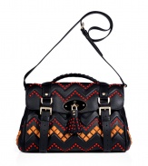 Ladylike looks get a striking twist with Mulberrys Aztec-inspired zigzag studded Alexa satchel - Flap with iconic Postmans Lock closure and studded tassel, braided satchel handle, removable belted shoulder strap, buckled tabs with magnetic snap closures, adjustable sides with push-stud closures, inside zippered back wall pocket, front wall slot pocket - Pair with an elevated jeans-and-tee ensemble or leather leggings and an oversized pullover