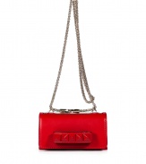 Inject a dose of hard-edge elegance into your outfit with Valentinos bright red leather tonal rockstud shoulder bag, detailed with a front handle perfect for converting into a covetable clutch - Flap with magnetic snap closure underneath, tonal rockstud-adorned front handle, removable chain-link shoulder strap, accordion style with 2 internal sections, inside back wall credit card slot - Carry as a polish to cocktail dresses or tailored separates