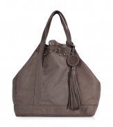 Contemporary looks get a pretty Parisian finish with Vanessa Brunos super soft taupe leather carryall tote - Laser cut top trim, tasseled tag, inside zippered back wall pocket, unlined - Perfect for work or chic weekend shopping trips