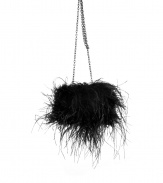 Finish your look on a dramatic note with Steffen Schrauts opulent feather bag, a perfect fusion of rock-and-roll and ladylike - Gunmetal-toned chain strap, kissing clasp, inside back wall slot pocket - Wear with leather jackets and edgy biker boots, or as a finishing touch to knit suits and chunky statement jewelry