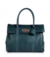 The classic must-have Bayswater bag from Mulberry gets an edgy upgrade with this jewel-toned snake-embossed redux - Front flap with logo turn-lock closure, top carrying handles, belted sides, internal zip pocket, snake-embossed leather - Pair with a slinky sheath or leather leggings and an oversized boho blouse