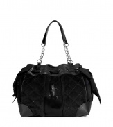 Inject glamorous style into your statement handbag collection with Juicy Coutures iconic Daydreamer tote in jet black quilted velour - Embellished logo, black leather trim, grosgrain bows, side slit pockets, inside zippered and slot pockets - Perfect for adding a luxe edge to your outfit