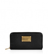 Stash away your most precious essentials in Marc by Marc Jacobs large black leather zip-around wallet, complete with an eye-catching logo plaque for a chic, covetable finish - Two inside sections with a zippered sectional coin pocket - Perfect for finishing sophisticated daytime looks