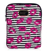 Detailed with a mash-up of bold graphic prints, Marc by Marc Jacobs stripey lips logo tablet case is a fun choice for stashing away your favorite piece of hardware - Black logo plaque, zip closure - Carry alone, or slip into sleek leather totes