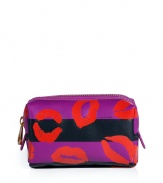 Tote around your makeup essentials in style with this lip print covered cosmetics bag from Marc by Marc Jacobs - Lip-detailed square cosmetics bag with top zip closure and logo plaque, leather trim - Perfect for daily use or as a thoughtful gift