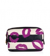 Tote around your makeup essentials in style with this lip print covered cosmetics bag from Marc by Marc Jacobs - Lip-detailed square cosmetics bag with top zip closure and logo plaque, leather trim - Perfect for daily use or as a thoughtful gift