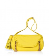 Add a pop of color to your outfit with See by Chlo?s radiant yellow textured leather crossbody bag - Flap with magnetic snap closure underneath, zippered front slit pockets with gold-toned logo engraved pulls, belted shoulder strap, oversized tassel at side - Wear with printed tops, favorite jeans and flats