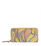 A fun way to incorporate color into your outfit, Emilio Puccis printed PVC wallet is an iconic choice - Zip-around closure, pastel pink lambskin inside, zippered sectional change pocket, multiple credit card slots - Slip into a straw tote for an effortless spring look