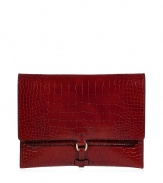 Streamlined and sophisticated in rich red embossed calf leather, Jil Sanders envelope clutch is an elegant way to incorporate color into your outfit - Buckled strap, front pocket, black lining - Carry as a pared down finish to modern-minimalist looks