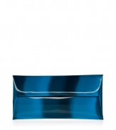 Finish your look on a futuristic note with Jil Sanders ultra unique iridescent envelope clutch - Flap with snap closures, flat silhouette, two front slit pockets - Pair with minimalist separates for a fashion-forward finish