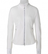 Inject a modern edge into your sportswear wardrobe with Jet Sets sleek stretch zip-up jacket, the perfect weight for wearing both indoors and out - Stand-up collar, long sleeves, zippered front, zippered pockets - Form-fitting - Team with weather boots and jeans, or with workout leggings and fashion sneakers