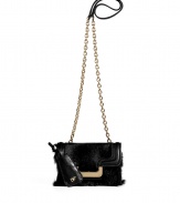 A mini version of the must-have Harper silhouette, this Diane von Furstenberg crossbody bag will update your cocktail-ready look - Front flap with magnetic snap closure, back slit pocket with hidden magnetic snap, lip-shaped mirror attached to handle, chain detailed shoulder strap, black leather trim, red interior, inside zippered back wall pocket, back logo detail - Pair with a flirty frock and heels