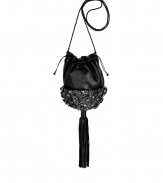 An ultra glamorous iteration of the evening bag, Sara Battaglias artful medley of embellished metal and leather guarantees to set your style points soaring - Drawstring leather satchel, braided shoulder strap, oversized tassel, hard metal shell covered in flower-, crystal- and rose-embellishment - Wear as a statement finish to Little Black Dresses