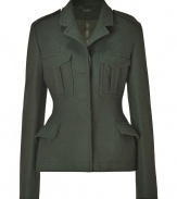 Dress up your daytime look with a military-inspired edge in McQ Alexander McQueens sharply tailored peplum jacket - Notched collar, long sleeves, epaulettes, flap pockets, hidden front closures - Tailored fit - Pair with edgy boots and chic matching separates