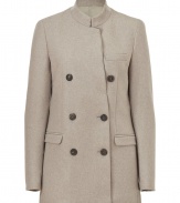 With a light neutral hue and a menswear-inspired silhouette, this wool jacket from See by Chloe will inject your look with new-season cool - Stand collar, double-breasted, long sleeves, flap pockets, tailored fit - Wear with skinny jeans and heels or over a cocktail sheath