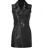 Biker-cool styling gets a luxe urban edge in McQ Alexander McQueens lambskin gilet, finished with cool hardware accents and a form-fitting cut for results guaranteed to make an impact - Snapped notched collar, sleeveless, asymmetrical front zip, zippered pockets, belted waistline, belt loops - Streamline with super-soft tees and skinny jeans