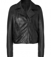 Favorite biker styling gets a sleek, luxe redux in Faith Connexions super soft black lambskin jacket, guaranteed to give your look a refined finish - Notched collar, long sleeves, zippered cuffs, asymmetrical zippered front, zippered slit pockets, buttoned epaulettes, quilted elbow and shoulder patches, cropped silhouette, fitted - Pair with favorite skinnies and platform pumps