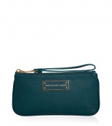 Sleek and sophisticated, Marc by Marc Jacobs leather clutch is a chic way to add a brush of color into your outfit - Metal and leather logo plaque, top zip with matching wristlet strap, tonal logo lining - Flat shape - Carry to cocktail hour with contemporary separates or flirty print dresses