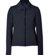 Upgrade your workweek staples with Jil Sander Navys ultra chic wool-silk jacket, perfect for finishing off your tailored look - Spread collar, long sleeves, hidden front snap panel - Shorter, tailored fit - Wear with tailored separates and sleek streamlined accessories