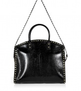 Iconic and exquisite with its jet black python, Valentinos rockstud trimmed tote counts as a luxe must for rocker-chic looks - Rockstud trimmed removable shoulder strap, two-way top zip, embossed logo plaque, inside zippered back wall pocket, two front wall slot pockets - The perfect size from carrying from work to cocktails