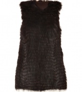 Lend a luxe edge to your new season look with Theorys ultra cool long fur vest, perfect for showcasing statement leather belts - Collarless, hidden front hook and eye closures, side slit pockets, brown satin lining - Long lean silhouette - Wear with slim tailored separates and rich chocolate leather accessories