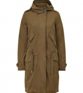 This elevated parka from Closed will keep you covered in style - Concealed front closure, hood with dual-button detail at neckline, drawstring waist, flap pockets, cargo waist pockets, belted cuffs, long length - Wear with slim chinos or jeans, a slim pullover, and wedge heels