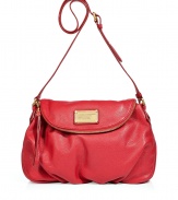 This lush leather bag in fine, red raspberry is a long version of the satchel - Features a decorative, gold-colored logo tag, comfortable shoulder strap, and wide fold-over opening with zip - Roomy, spacious design with thoughtful interior - Perfect pop of color upgrades you everyday outfits