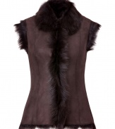 Understated and luxurious, Ralph Laurens chocolate shearling vest lends an extravagant finish to chic tailored looks - Textural fur collar and trim, hidden front hook closures, tailored seaming - Tailored fit - Wear with cashmere knits and jeans, or over dressy sheaths with heels and statement accessories