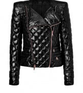 Inject rocker-chic attitude into your outerwear collection with Balmains ultra cool quilted down biker jacket, guaranteed to add a fashion-forward, high-impact edge to your outfit - Collarless, long sleeves, snapped cuffs, zippered front, zippered slit pockets, snapped rain flap - Cropped, tailored fit - Team with edgy separates and jet black statement leather accessories