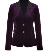 Festive yet elegant no matter how you pair it, Closeds deep India ink velvet blazer guarantees a chic polish to your tailored look - Peaked lapel, black leather collar, long sleeves, buttoned cuffs, double buttoned front, flap pockets, back vent - Tailored fit - Wear with everything from jeans and tees to form-fitting cocktail dresses and statement pumps