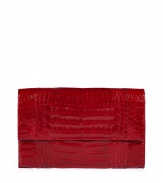 Invest in multi-season sophistication with Nancy Gonzalezs sleek croco clutch, an ultra luxurious choice in radiant red - Flap with hidden magnetic closures, back slit pocket with hidden magnetic closure, zippered front sectional pocket, inside zippered back wall pocket, front wall slot pocket, tan suede lining - Carry as a finish to chic evening looks