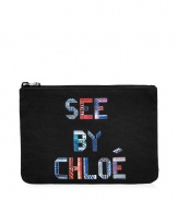 Tuck away everyday essentials in style in See by Chlo?s logo pouch - Multicolor patchwork logo, top zip - Perfect for stashing away makeup, or giving as a fun holiday gift