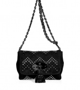 Ladylike looks get a striking twist with Mulberrys Aztec-inspired zigzag studded Lily shoulder bag - Flap with black metal iconic Postmans Lock closure, chain and leather woven shoulder strap, inside zippered back wall pocket - Carry with everything from knit jackets and skinnies to evening gowns and heels